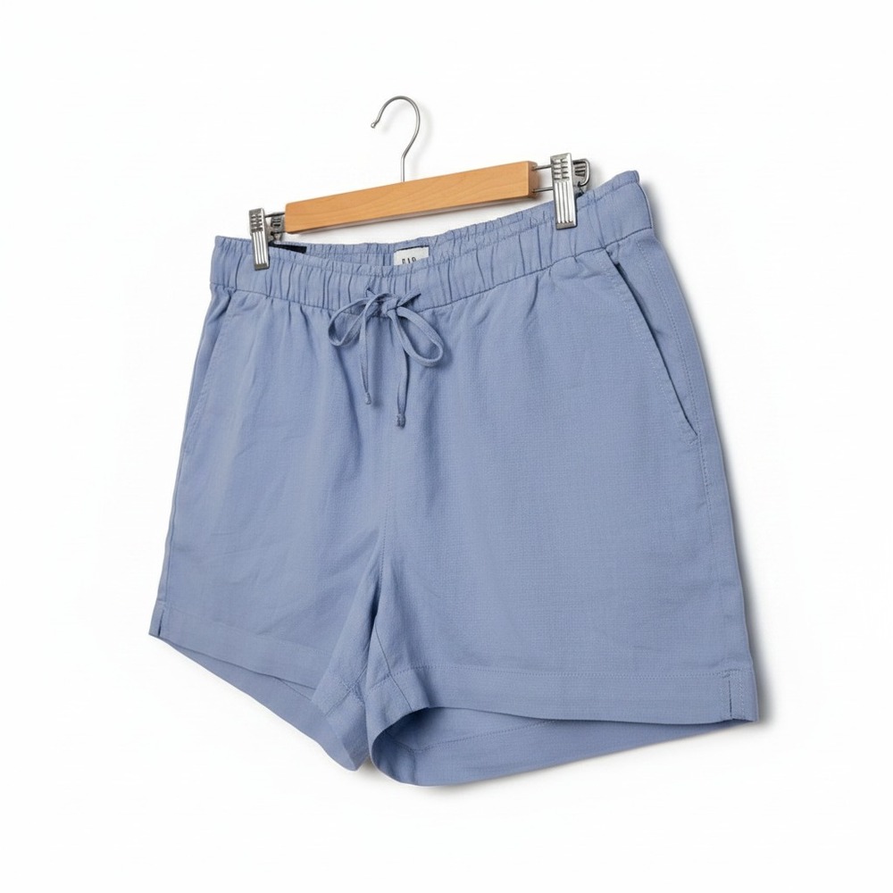 Gap Womens Pull On Shorts Size L Blue Linen Blend 4" Inseam Beach Summer Coastal - Picture 4 of 7